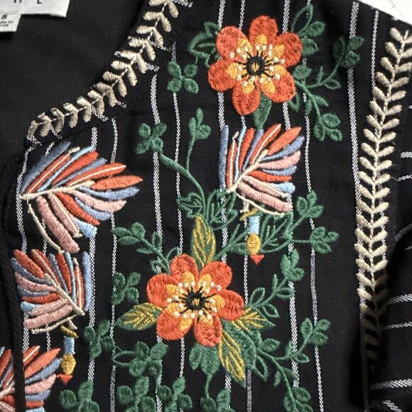 THML Small Dress Embroidered Stripe Shift Flutter Sleeve Tassel Boho Floral - Picture 8 of 9